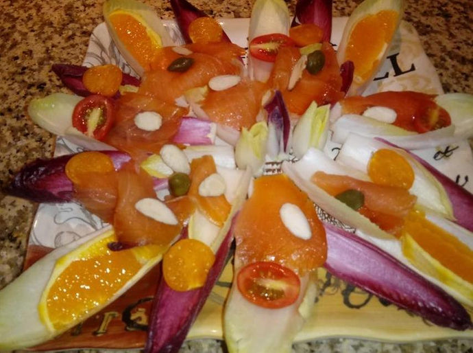 Endive Salad with Salmon Smoked - Capers - Orange - Golden Berry - Almonds - Tomato